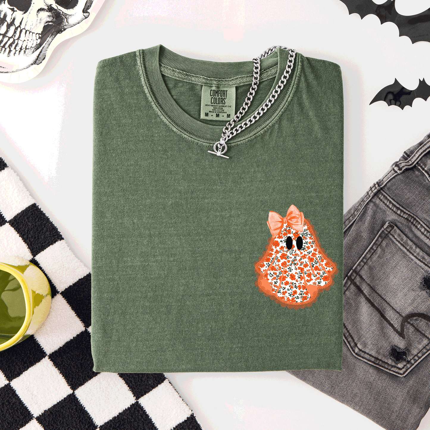 Cute Coquette, Faux Lace Ghost, Halloween, Pocket, Comfort Colors T-Shirt