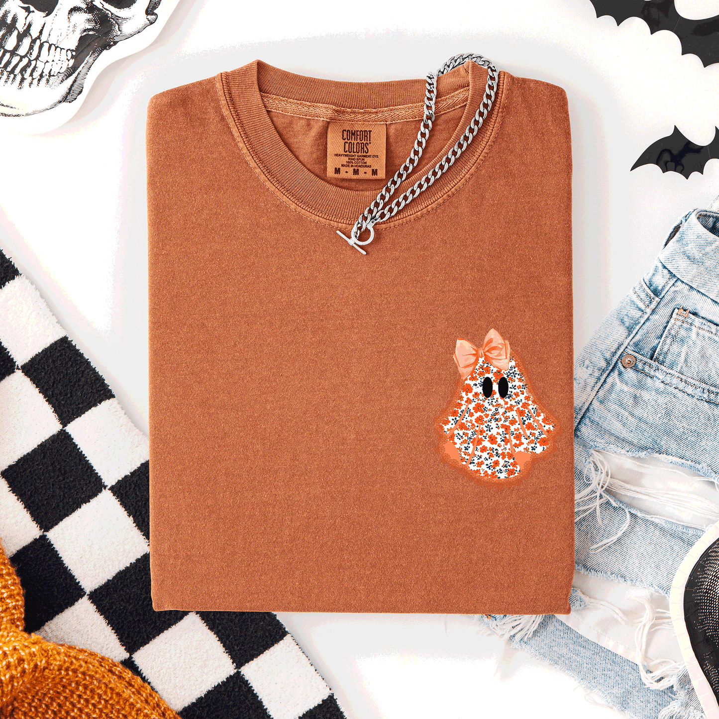 Cute Coquette, Faux Lace Ghost, Halloween, Pocket, Comfort Colors T-Shirt