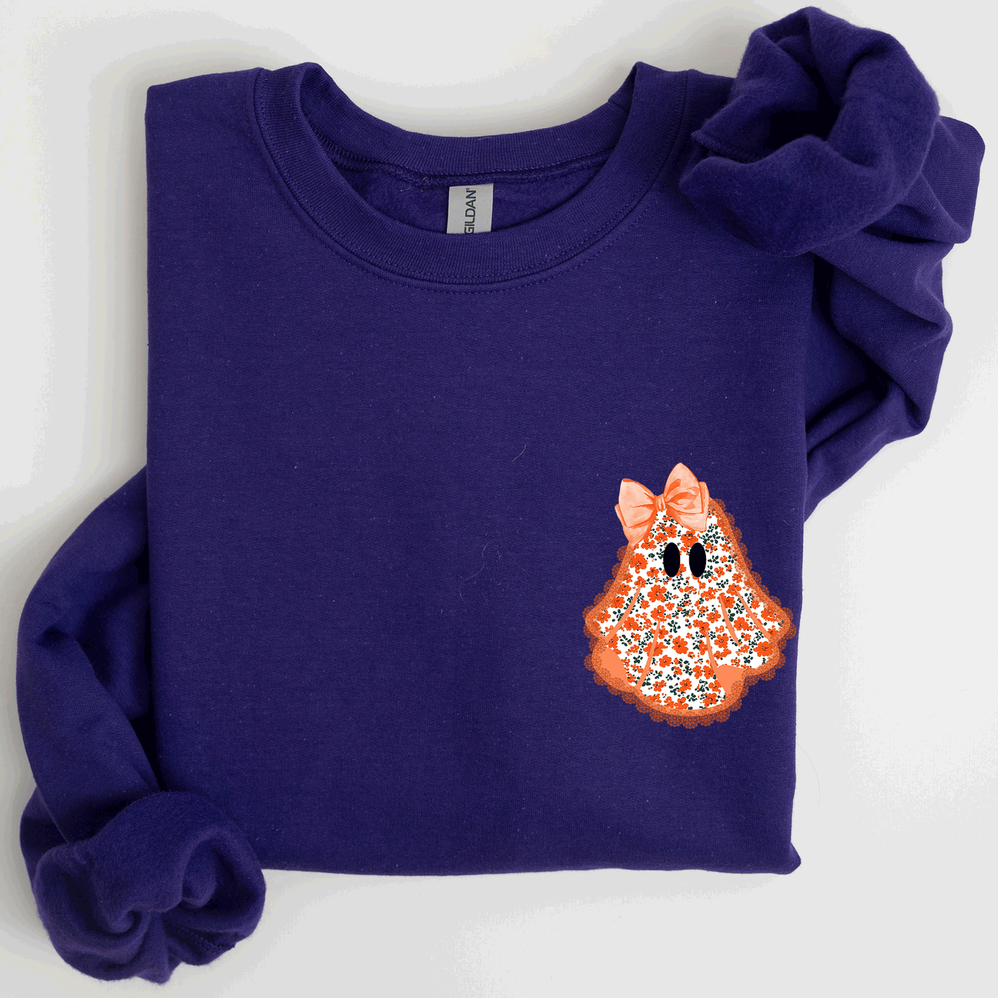 Cute Coquette, Faux Lace Ghost, Halloween, Pocket Sweatshirt