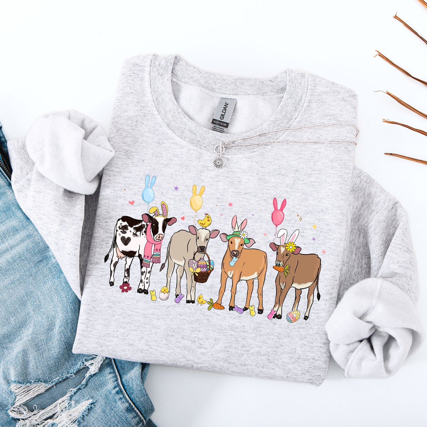 Cute Cows, Easter, Bunny, Jesus, Rabbit, Holiday Sweatshirt