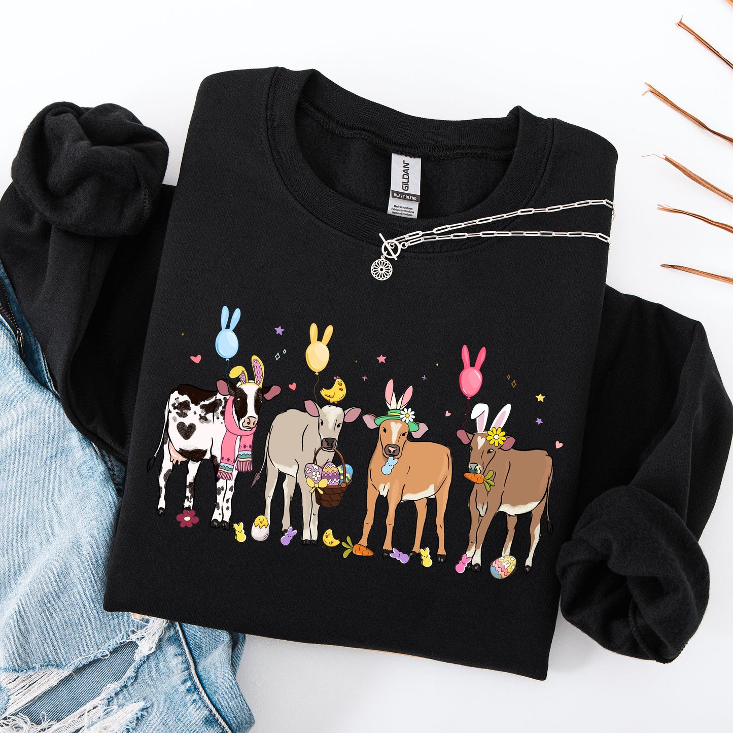 Cute Cows, Easter, Bunny, Jesus, Rabbit, Holiday Sweatshirt