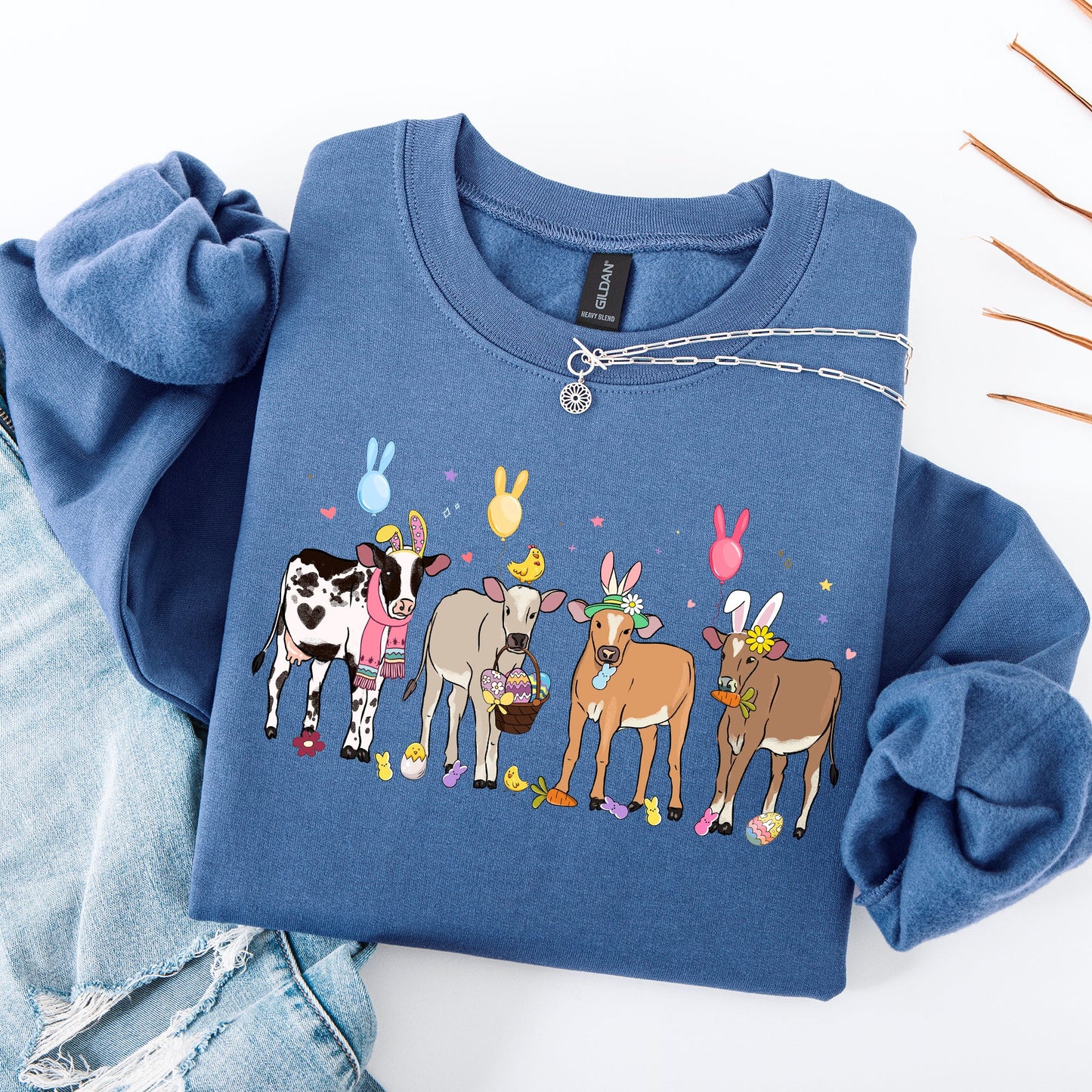 Cute Cows, Easter, Bunny, Jesus, Rabbit, Holiday Sweatshirt