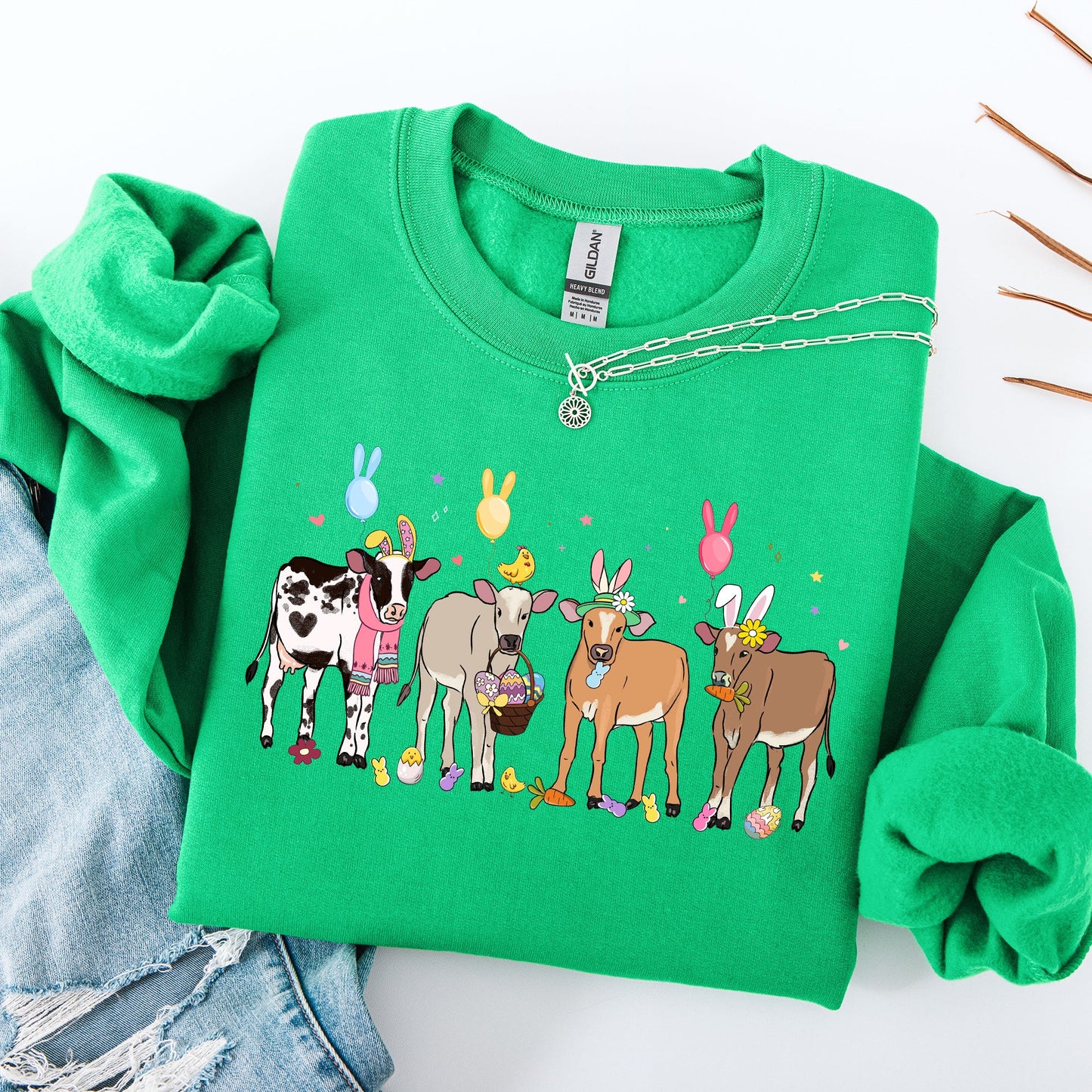 Cute Cows, Easter, Bunny, Jesus, Rabbit, Holiday Sweatshirt