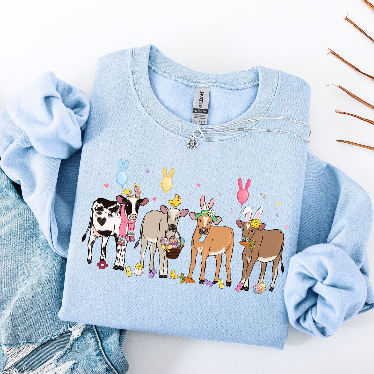 Cute Cows, Easter, Bunny, Jesus, Rabbit, Holiday Sweatshirt