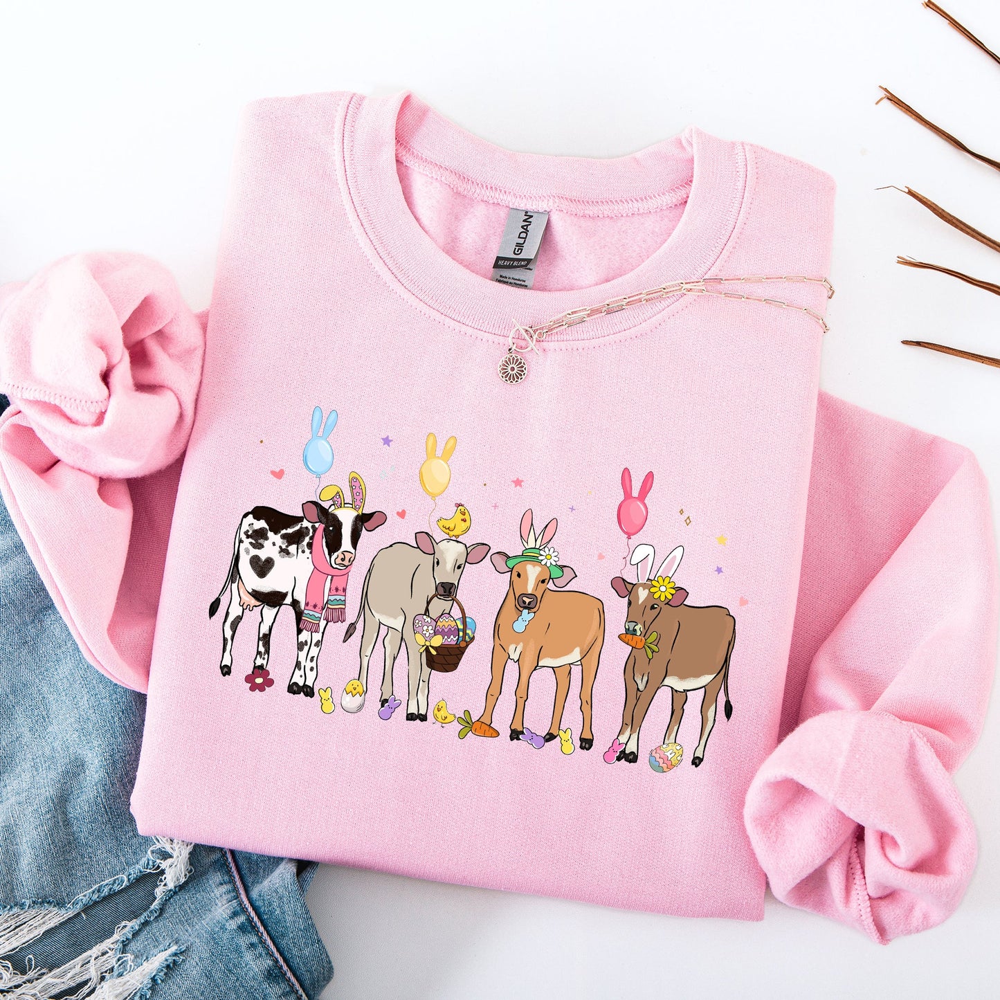 Cute Cows, Easter, Bunny, Jesus, Rabbit, Holiday Sweatshirt