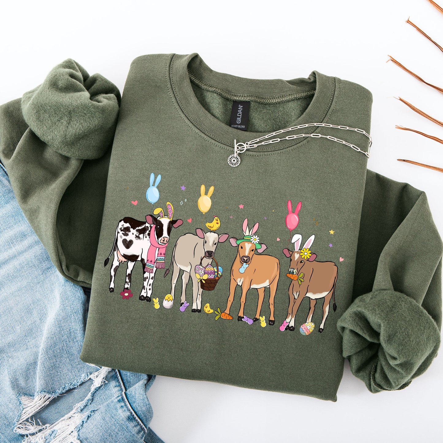 Cute Cows, Easter, Bunny, Jesus, Rabbit, Holiday Sweatshirt
