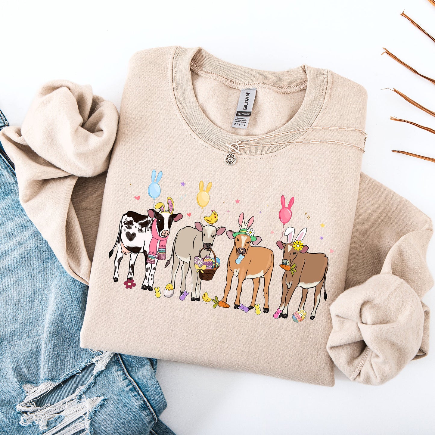 Cute Cows, Easter, Bunny, Jesus, Rabbit, Holiday Sweatshirt