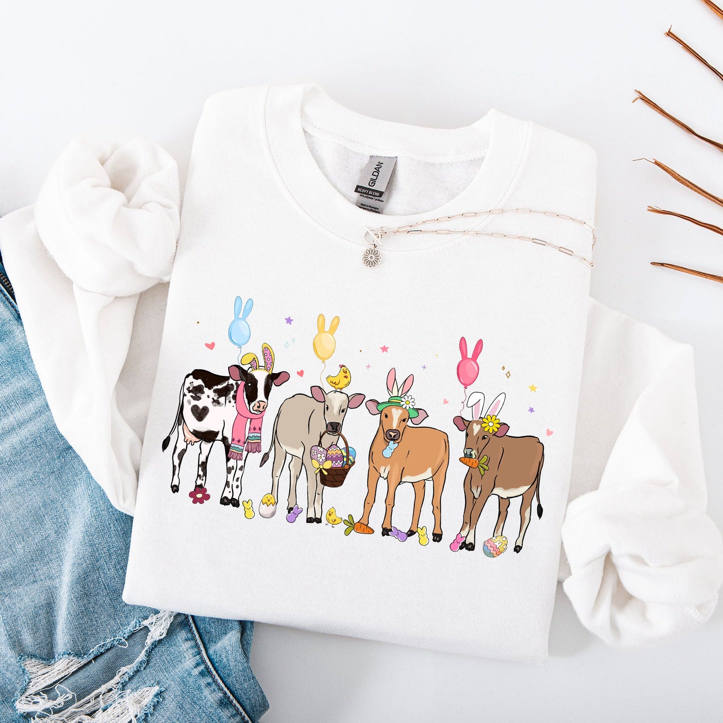 Cute Cows, Easter, Bunny, Jesus, Rabbit, Holiday Sweatshirt