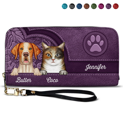 Cute Dogs And Cats Aesthetic Pattern - Personalized Leather Long Wallet - Gift For Pet Lovers, Dog Mom, Cat Mom