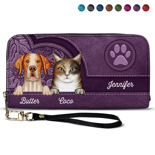 Cute Dogs And Cats Aesthetic Pattern - Personalized Leather Long Wallet - Gift For Pet Lovers, Dog Mom, Cat Mom