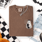 Cute Ghost, Black Cat, Halloween, Coquette, Pocket, Comfort Colors T-Shirt