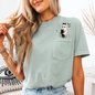 Cute Ghost, Black Cat, Halloween, Coquette, Pocket, Comfort Colors Pocket T-Shirt