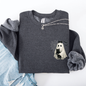Cute Ghost, Black Cat, Halloween, Coquette, Pocket Sweatshirt