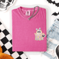 Cute Ghost, Coquette, Ribbon, Faux Glitter, Halloween, Pocket, Comfort Colors T-Shirt