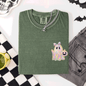 Cute Ghost, Coquette, Ribbon, Faux Glitter, Halloween, Pocket, Comfort Colors T-Shirt