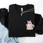 Cute Ghost, Coquette, Ribbon, Faux Glitter, Halloween, Pocket Sweatshirt