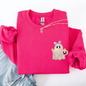 Cute Ghost, Coquette, Ribbon, Faux Glitter, Halloween, Pocket Sweatshirt