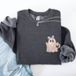 Cute Ghost, Coquette, Ribbon, Faux Glitter, Halloween, Pocket Sweatshirt