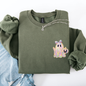 Cute Ghost, Coquette, Ribbon, Faux Glitter, Halloween, Pocket Sweatshirt