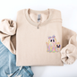 Cute Ghost, Coquette, Ribbon, Faux Glitter, Halloween, Pocket Sweatshirt