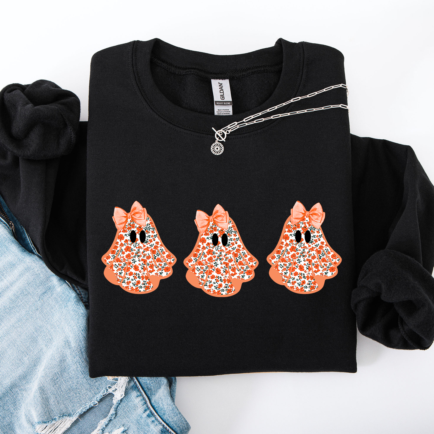 Cute Halloween Ghosts, Pattern, Coquette Sweatshirt