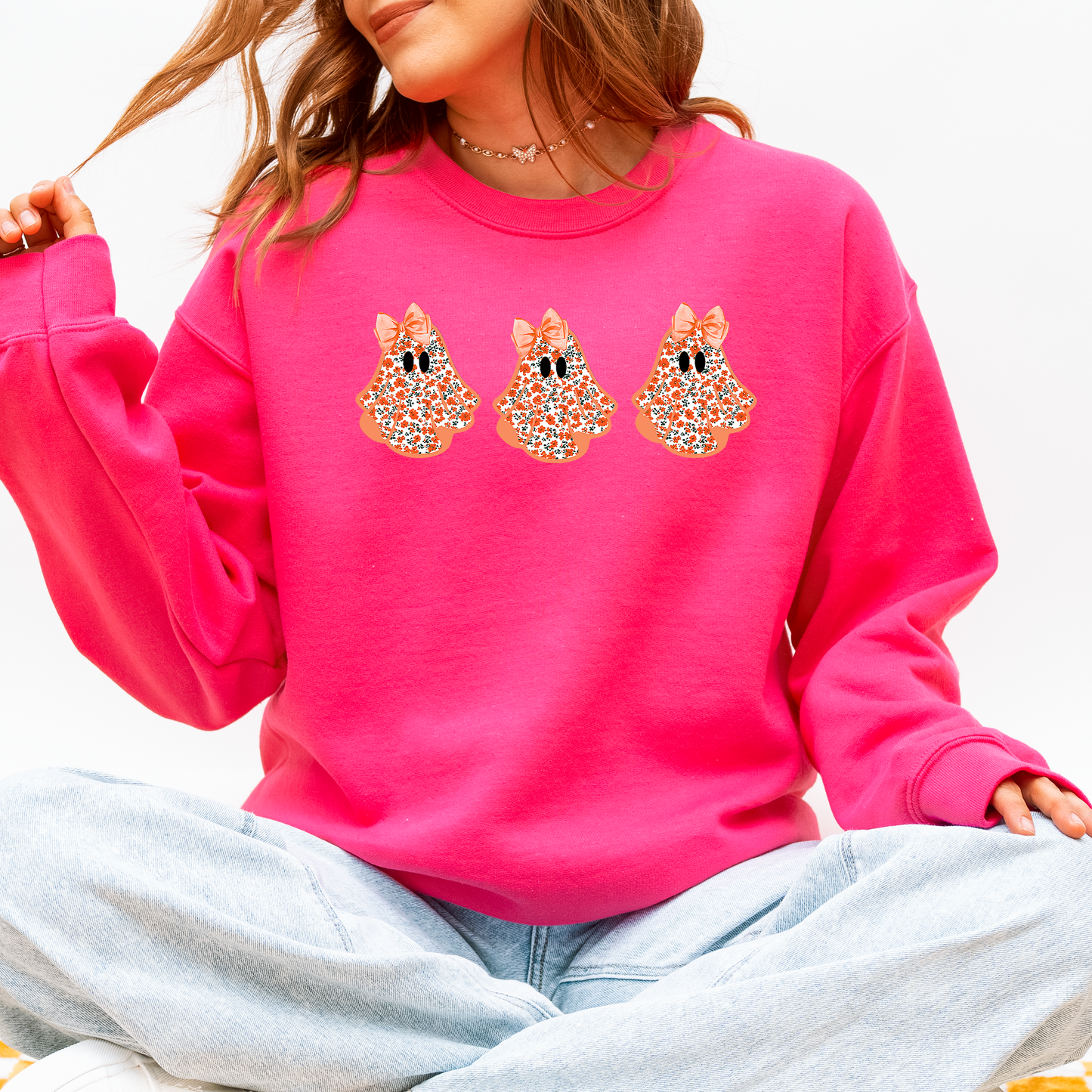 Cute Halloween Ghosts, Pattern, Coquette Sweatshirt