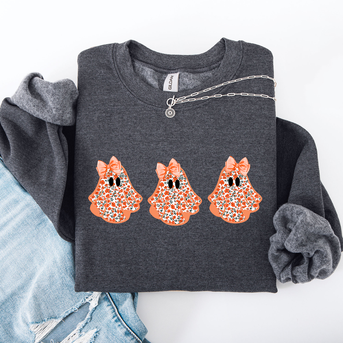 Cute Halloween Ghosts, Pattern, Coquette Sweatshirt