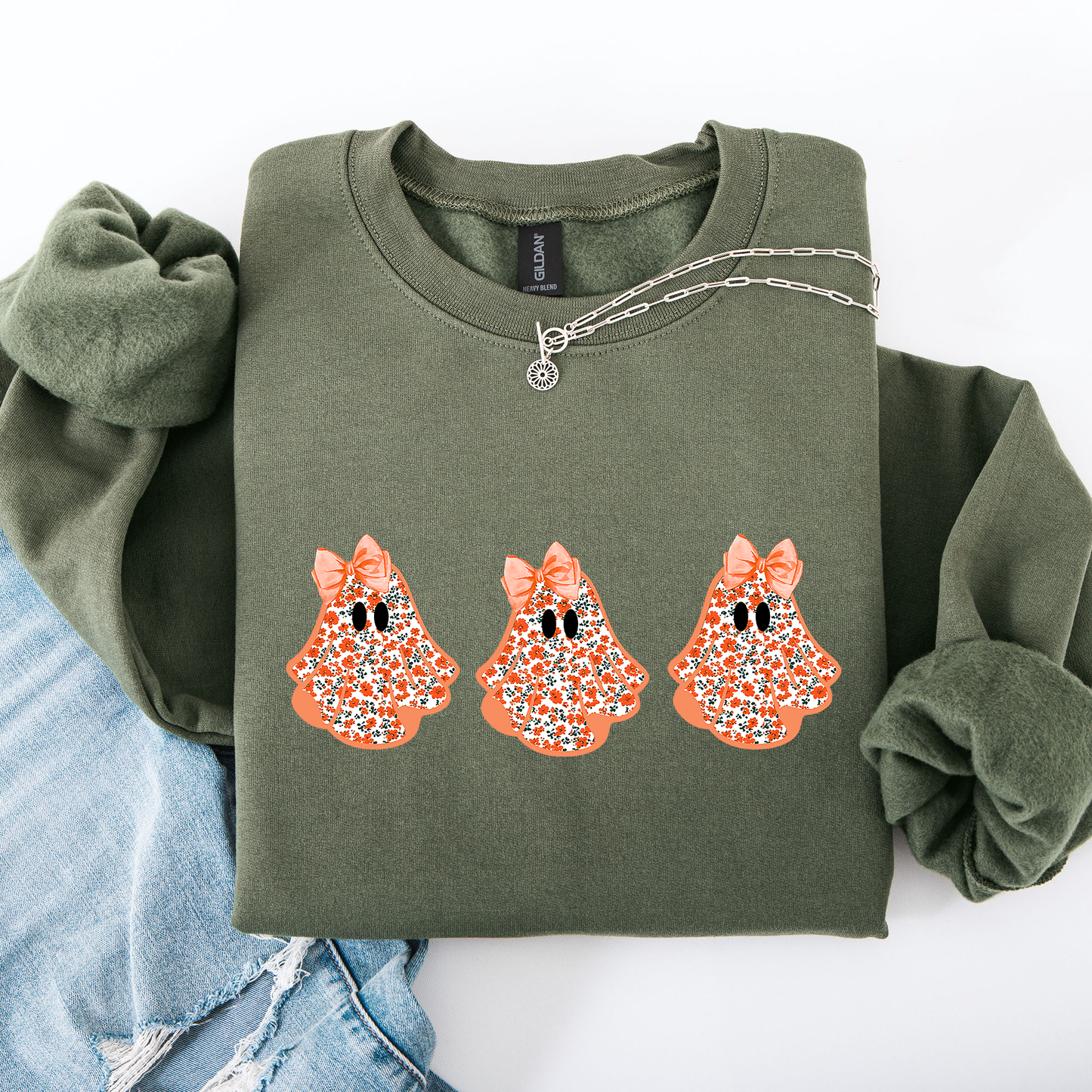 Cute Halloween Ghosts, Pattern, Coquette Sweatshirt