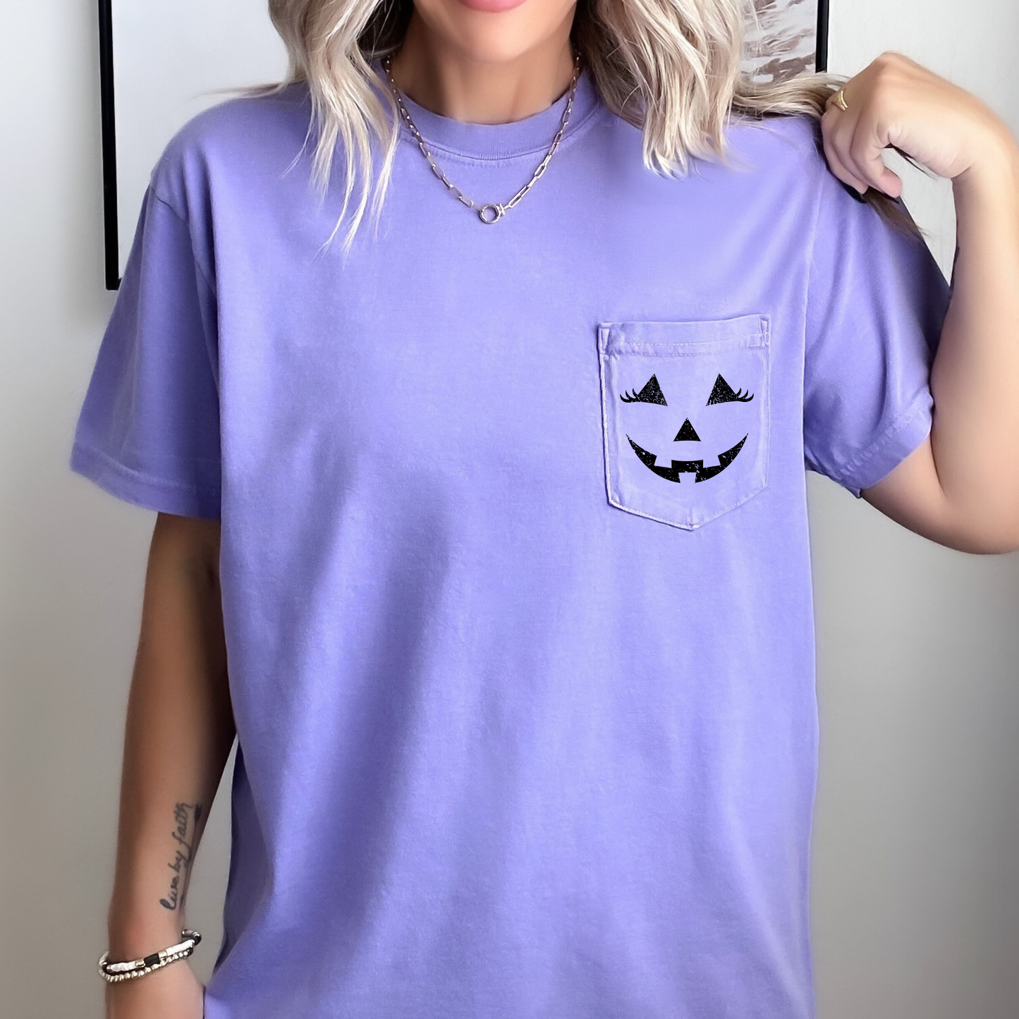 Cute Jack o Lantern, Halloween, Pocket, Comfort Colors Pocket T-Shirt