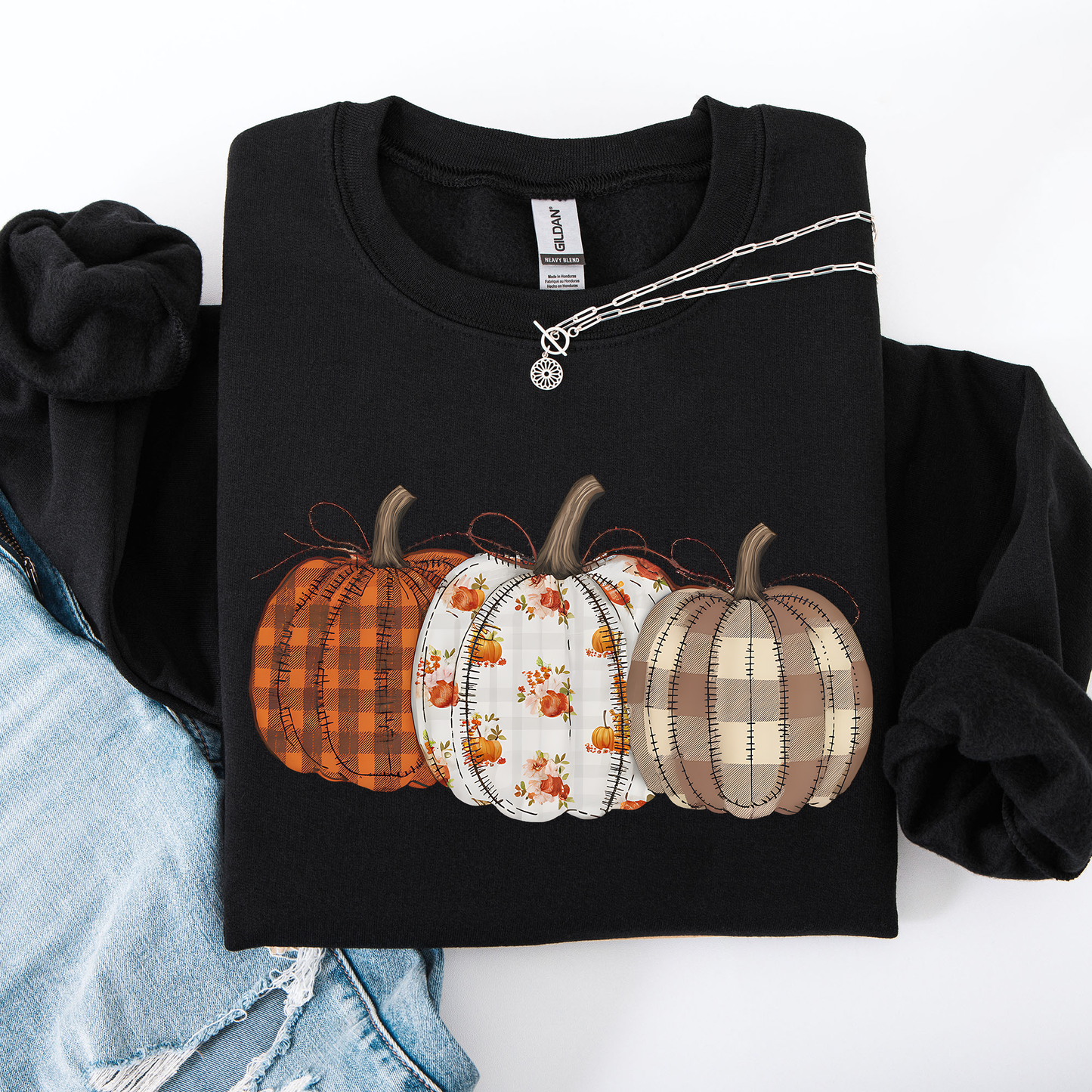 Cute Patterned Pumpkins, Halloween, Autumn, Fall, Plaid, Halloween Sweatshirt