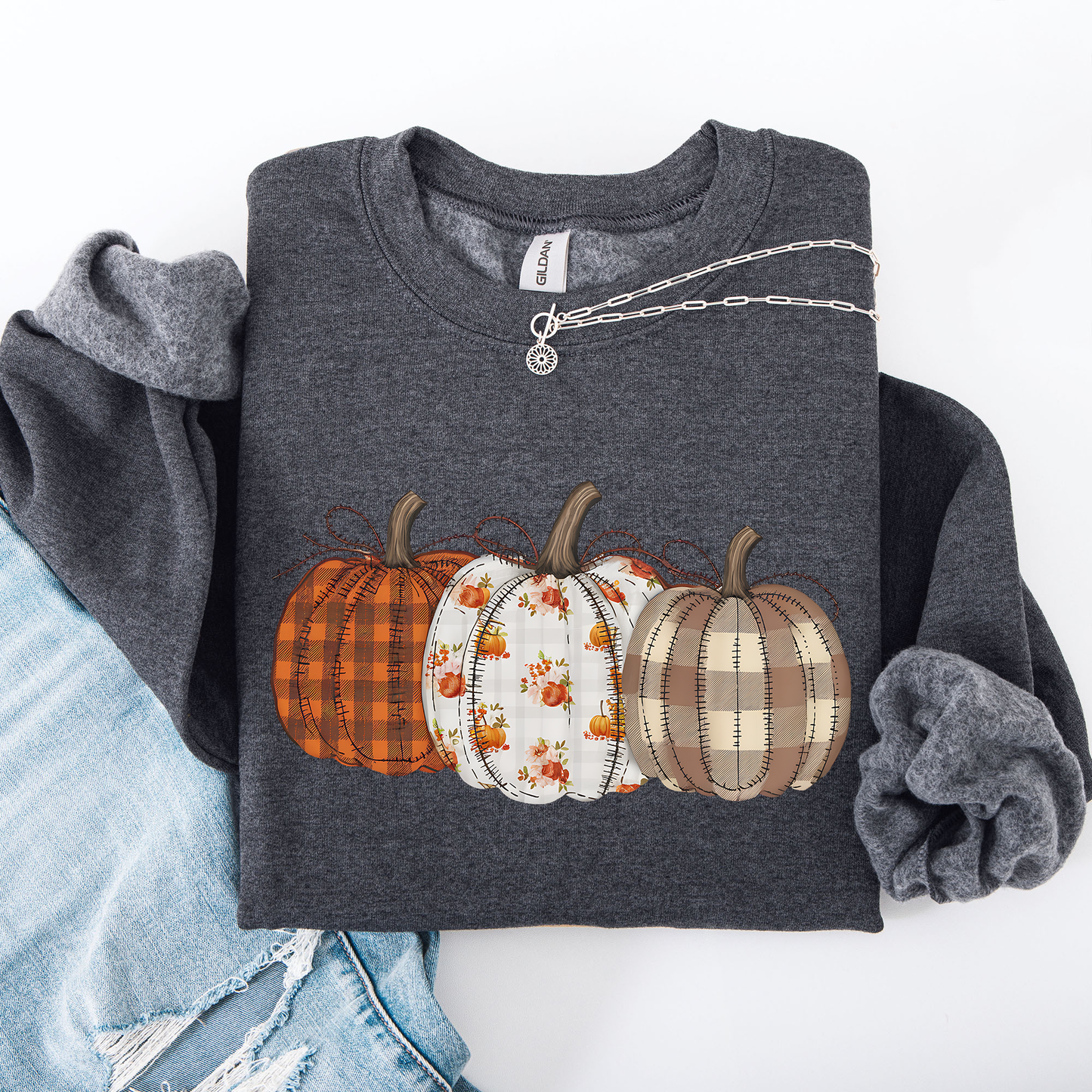 Cute Patterned Pumpkins, Halloween, Autumn, Fall, Plaid, Halloween Sweatshirt