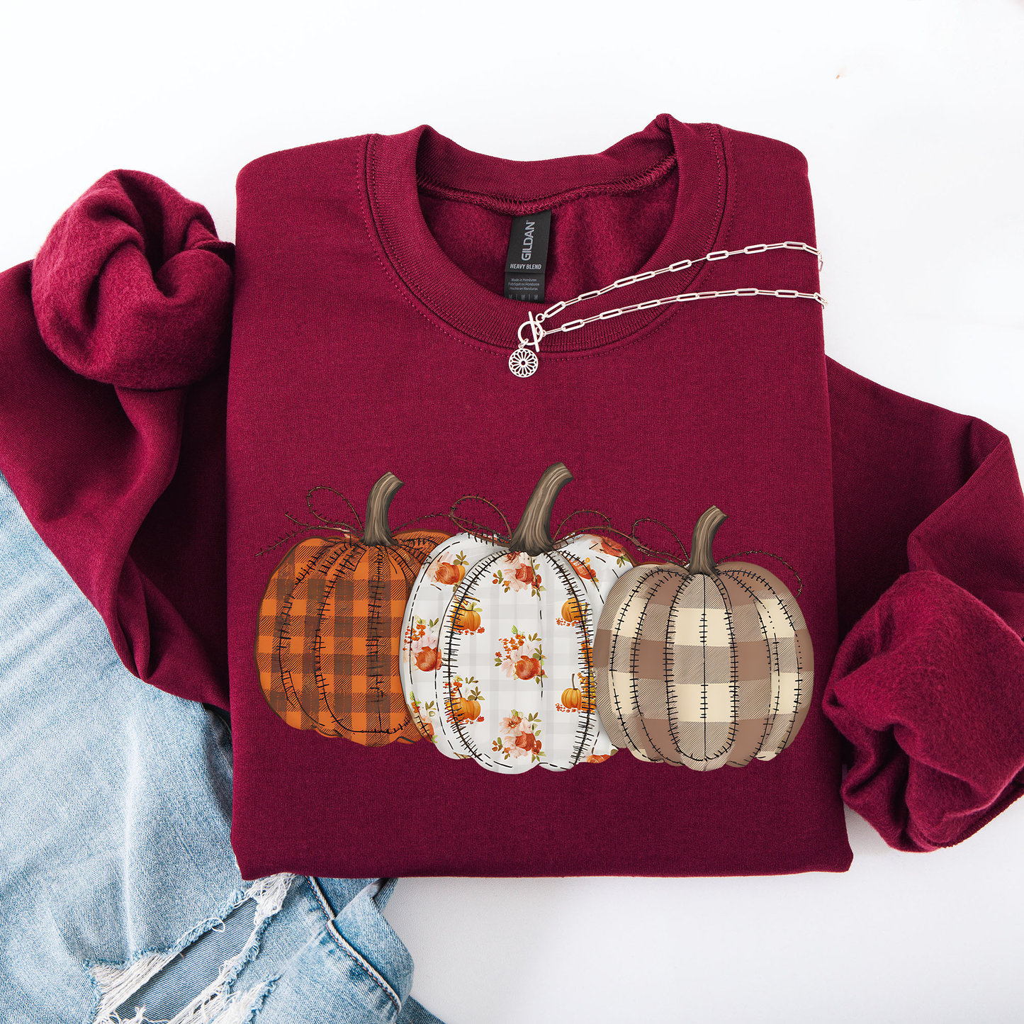 Cute Patterned Pumpkins, Halloween, Autumn, Fall, Plaid, Halloween Sweatshirt
