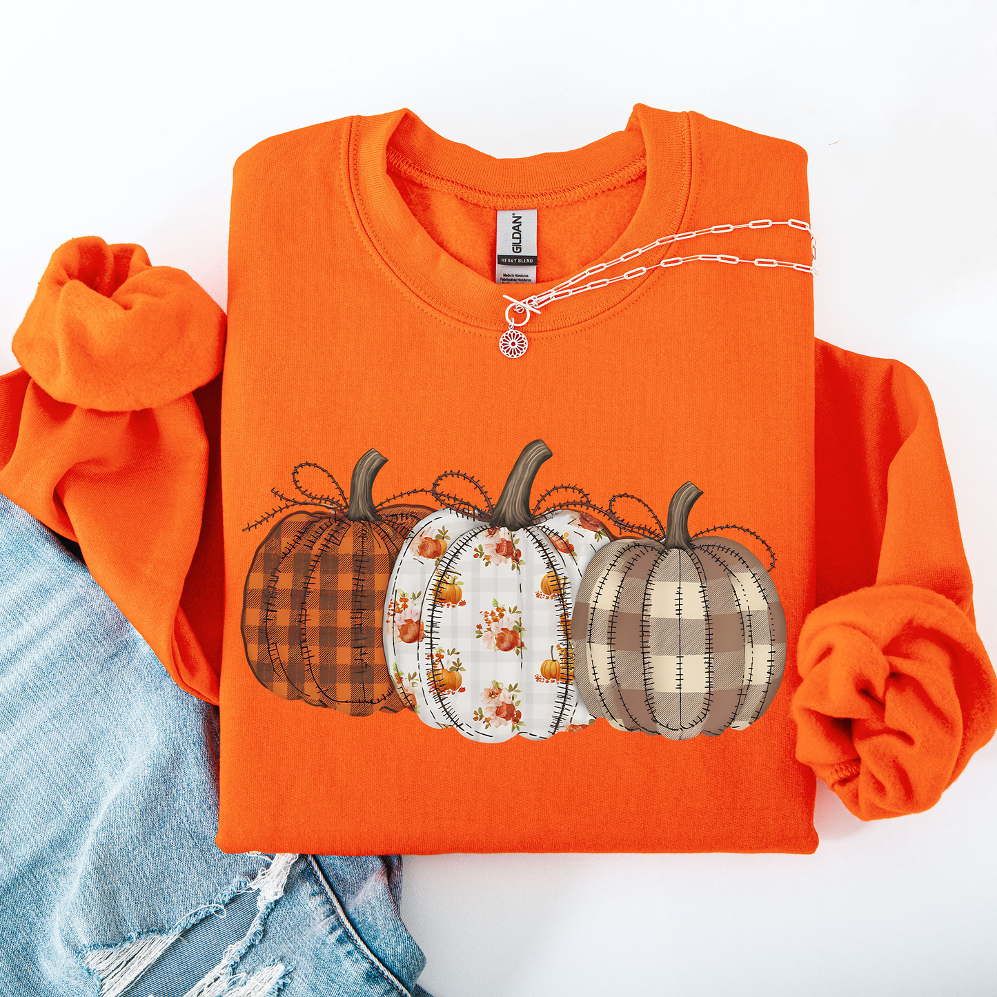 Cute Patterned Pumpkins, Halloween, Autumn, Fall, Plaid, Halloween Sweatshirt