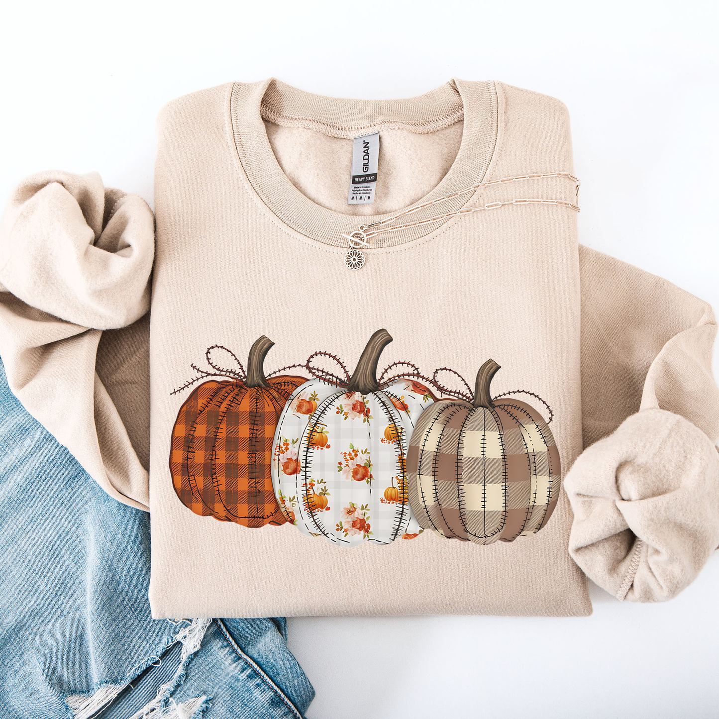 Cute Patterned Pumpkins, Halloween, Autumn, Fall, Plaid, Halloween Sweatshirt
