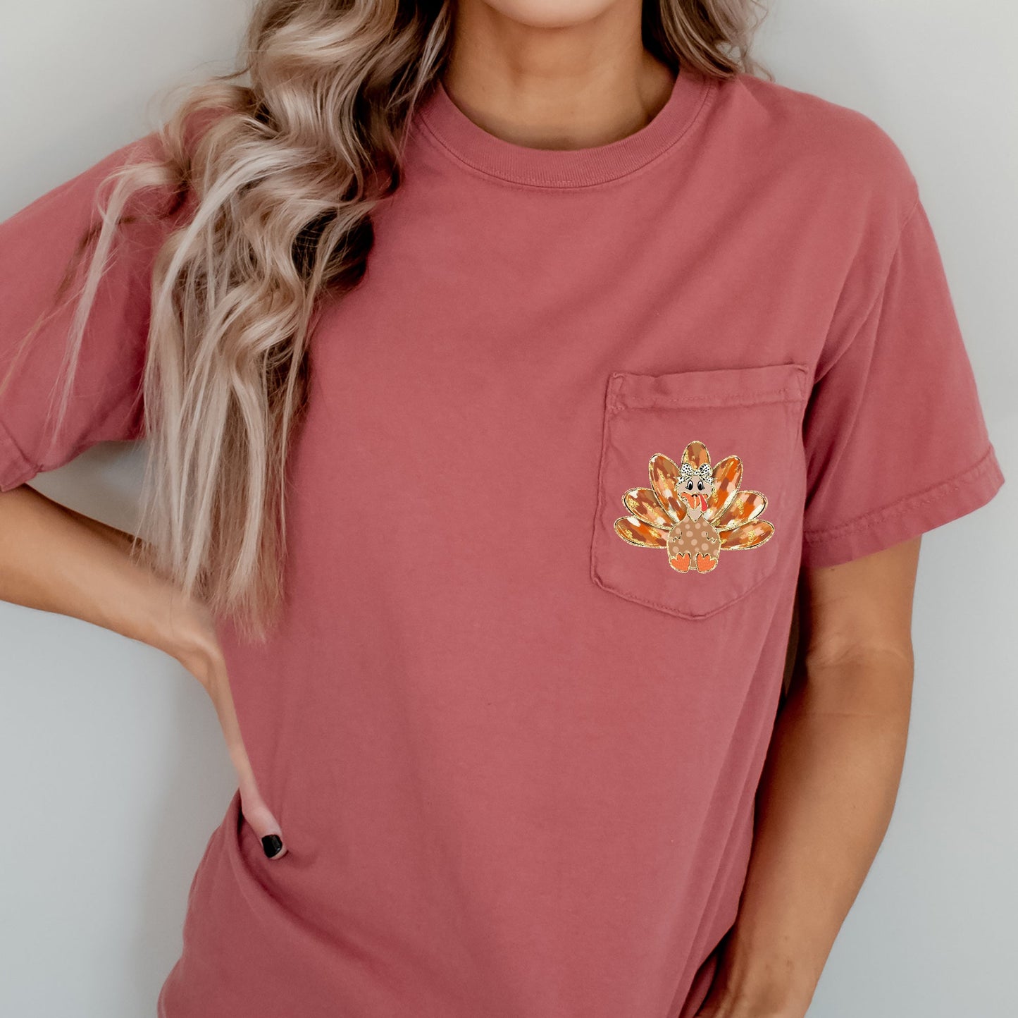Cute Thanksgiving Turkey, Pocket Tee Comfort Colors T-Shirt