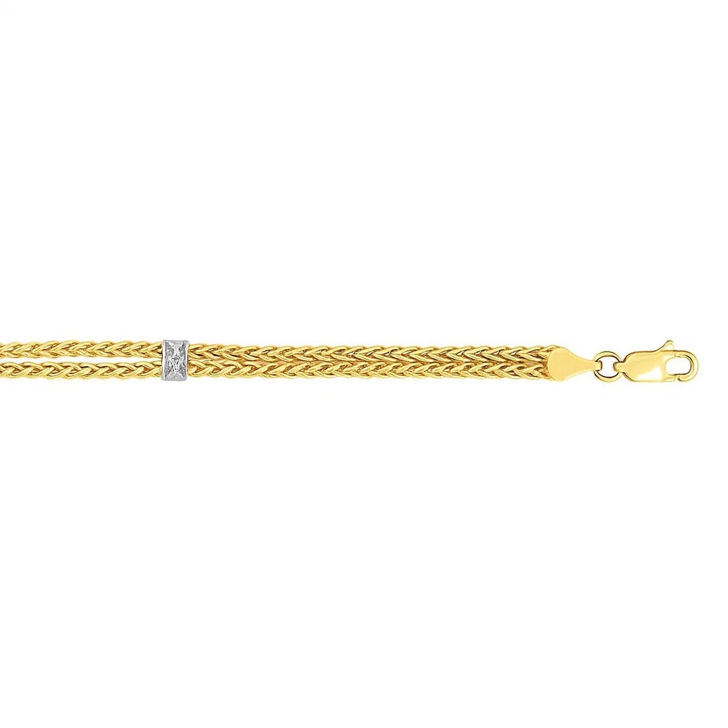 14k Two-Tone Gold Dual Wheat Chain Bracelet with Diamond Stations (3.75 mm)