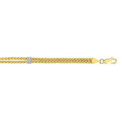 14k Two-Tone Gold Dual Wheat Chain Bracelet with Diamond Stations (3.75 mm)