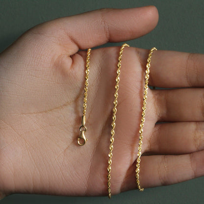 14k Yellow Gold Solid Diamond Cut Rope Chain (1.80 mm)