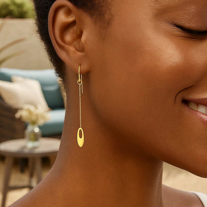 14k Yellow Gold Cutout Oval Chain Dangling Earrings