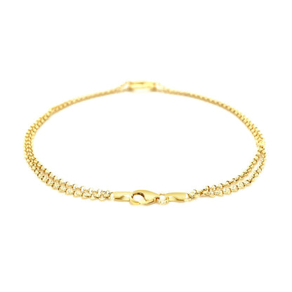 14k Yellow Gold Double Rolo Chain Anklet with an Open Heart Station