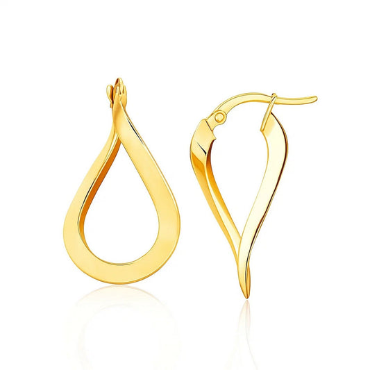 14k Yellow Gold Flat Polished Twisted Hoop Earrings