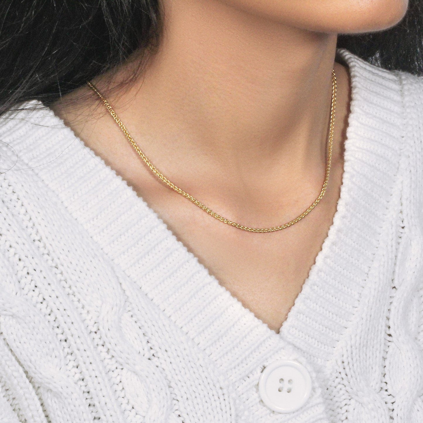 14k Yellow Gold Round Wheat Chain (2.1 mm)