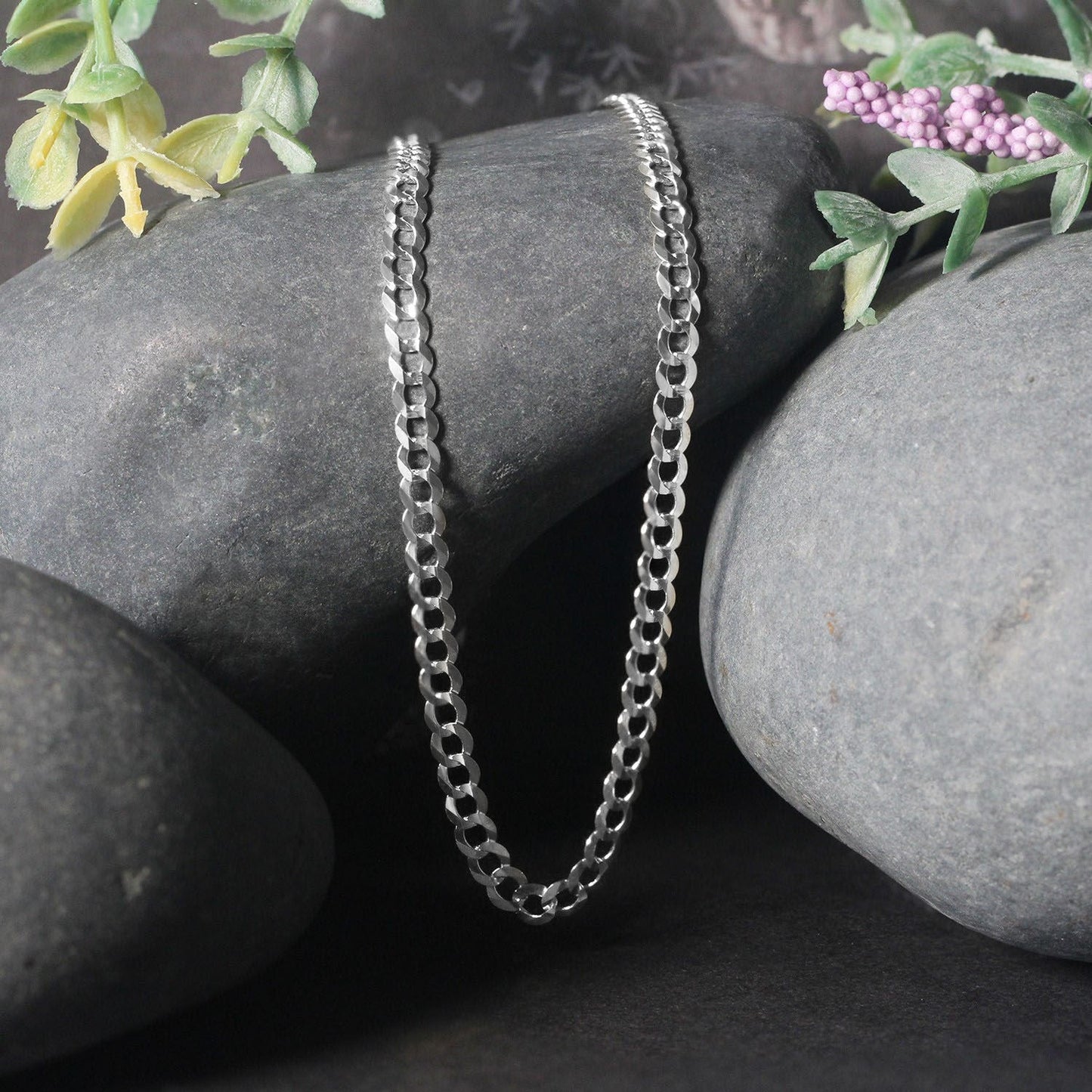 14k White Gold Solid Curb Chain (3.60 mm)