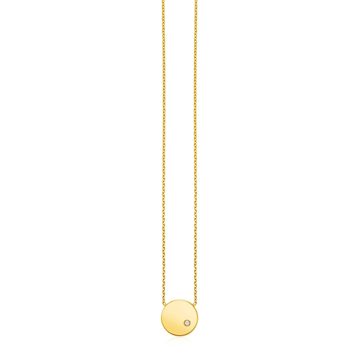14k Yellow Gold Necklace with Polished Round Pendant with Diamond