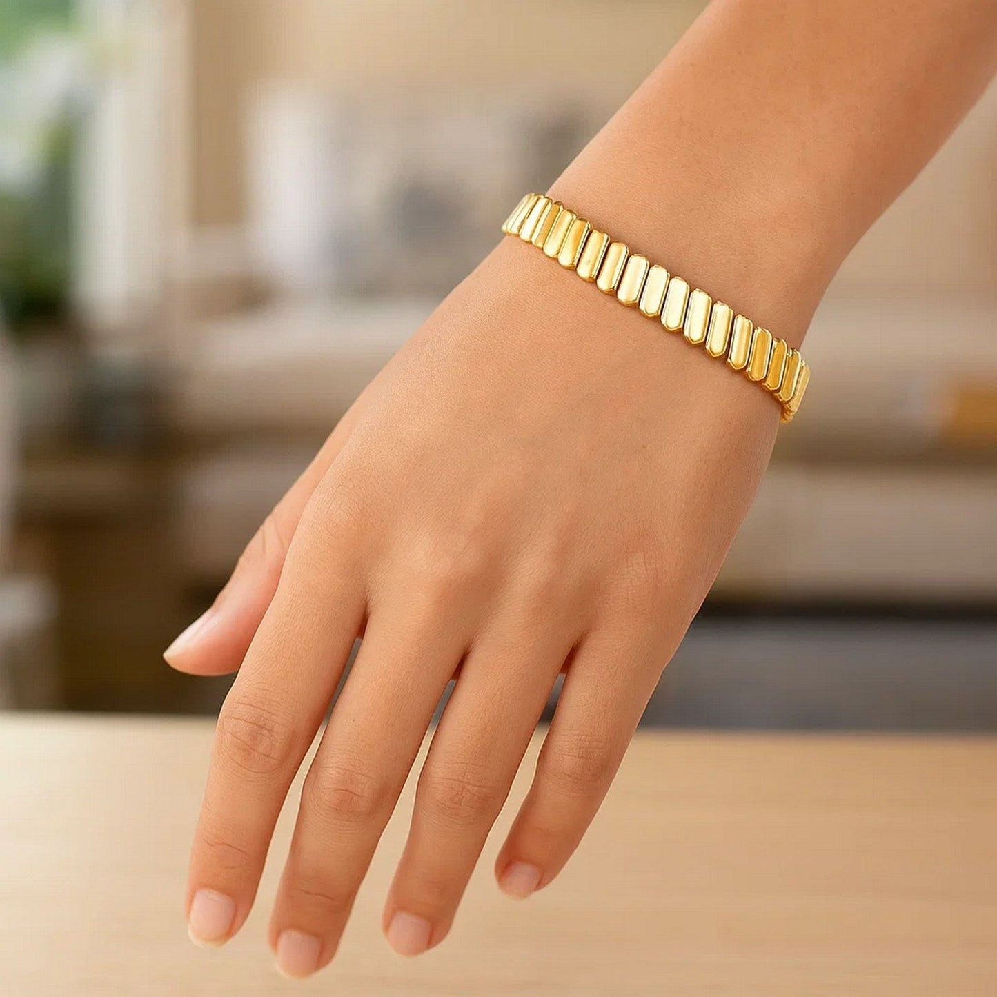 14k Yellow Gold Rib Link Bracelet (7.00 mm)
