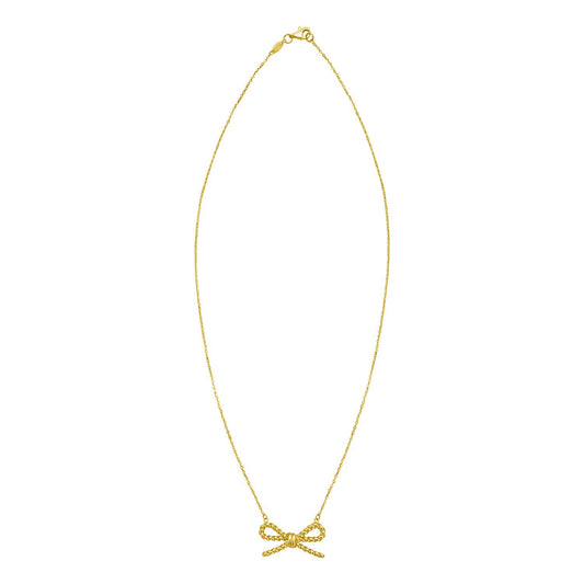 14K Yellow Gold Polished Twisted Rope Bow Necklace