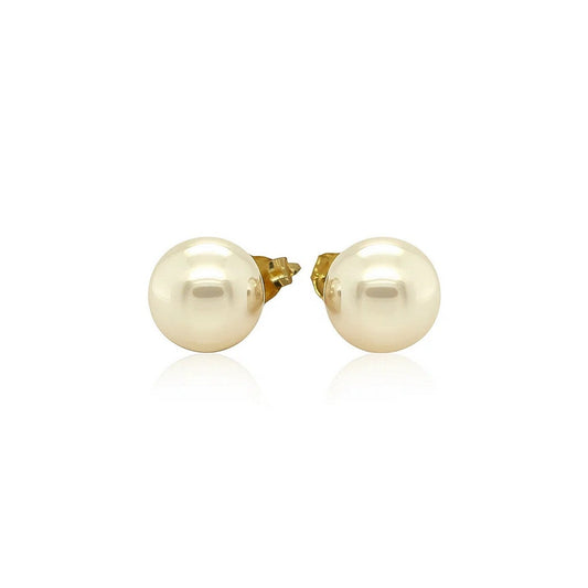 14k Yellow Gold Freshwater Cultured White Pearl Stud Earrings (7mm)