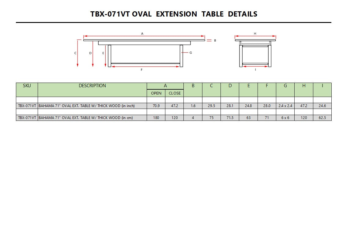 Bahama 71" Oval Extension Table Extra Thick