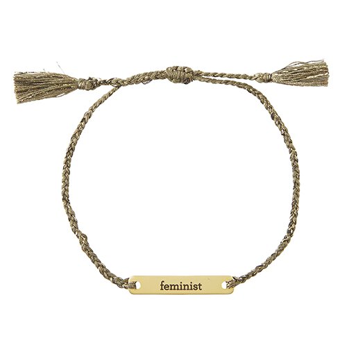 Feminist Stamped Brass Bar Woven Thread Bracelet | In a Giftable Glass