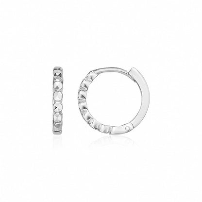 14k White Gold Petite Textured Round Hoop Earrings